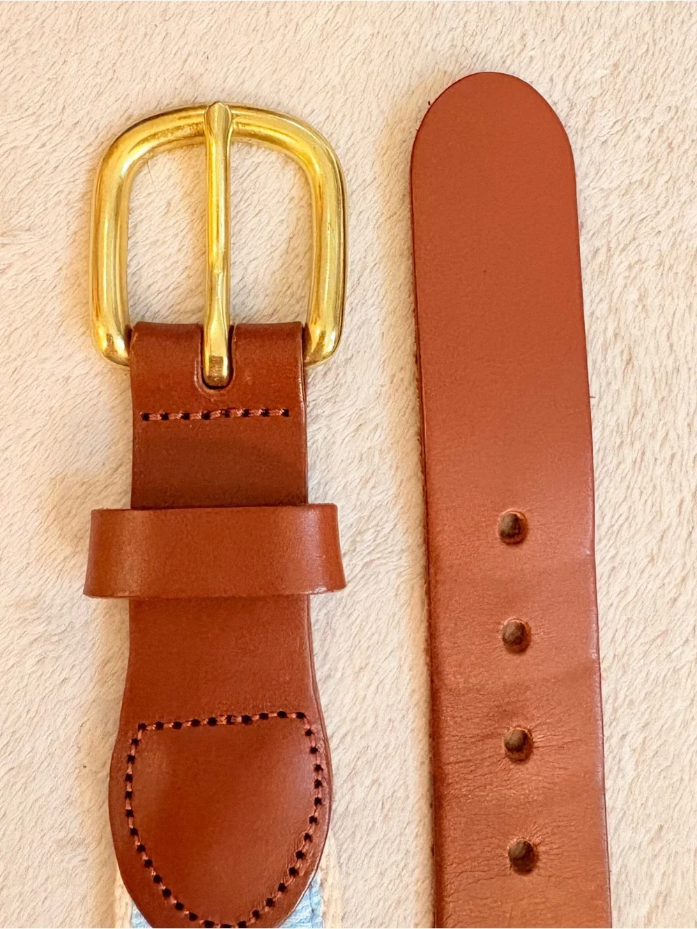 Flamingo Print Ribbon Canvas and Saddle Leather Trim Brass Buckle Sz 32